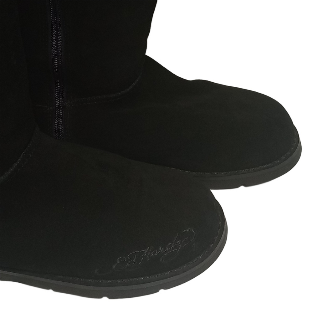 🌹ED HARDY CHRISTIAN AUDIGIER Y2K BLACK SUEDE BOOTS WITH PINK TATTOO ROSE DESIGN - Picture 4 of 12